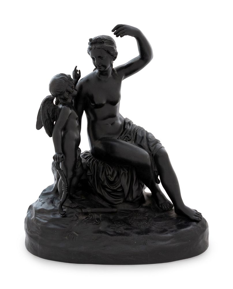 Appraisal: A Wedgwood Black Basalt Figural Group Depicting Cupid Disarmed A