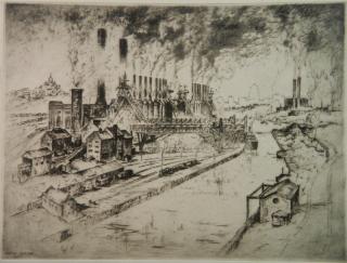 Appraisal: Anton Schutz etching Anton Schutz American - - ''Cleveland Steel