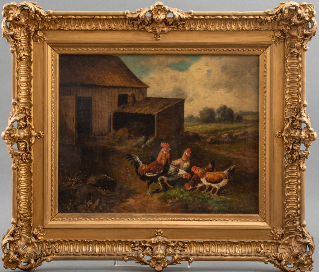 Appraisal: GIOVANNI MILONE BARNYARD VIEW OIL ON BOARD Giovanni Milone Italian