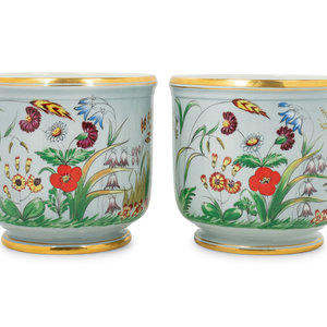 Appraisal: A Pair of Italian Porcelain Cache Pots Retailed by Scully