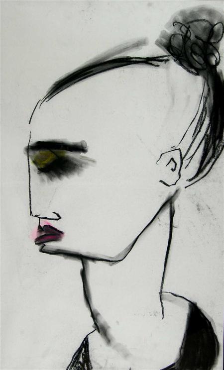 Appraisal: PAT DOUTHWAITE SCOTTISH - A FEMALE HEAD IN PROFILE Charcoal