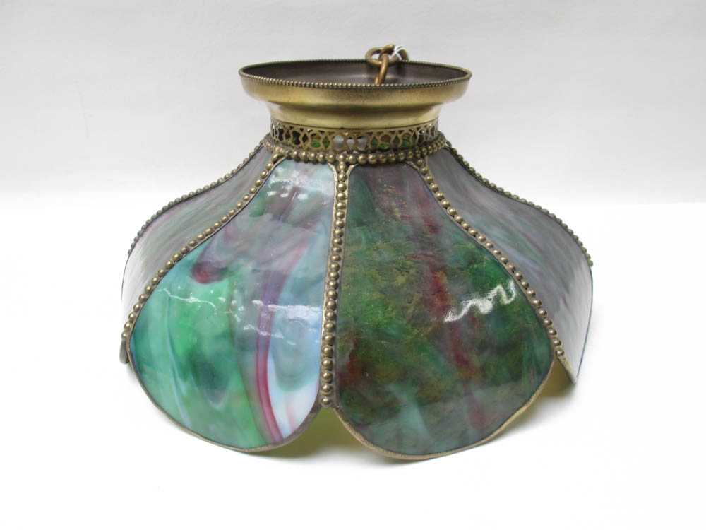 Appraisal: HANDEL SLAG GLASS HANGING CEILING LAMP The domed shade having