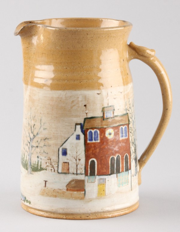 Appraisal: Pitcher features panoramic view of town in winter inscribed at