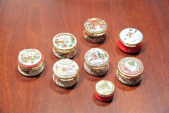 Appraisal: EIGHT HALCYON DAYS ENGLISH ENAMEL BOXES All Christmas themed with