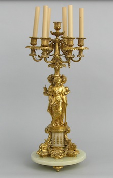 Appraisal: A Gilt Bronze and Alabaster Candelabrum A gilt bronze candelabrum