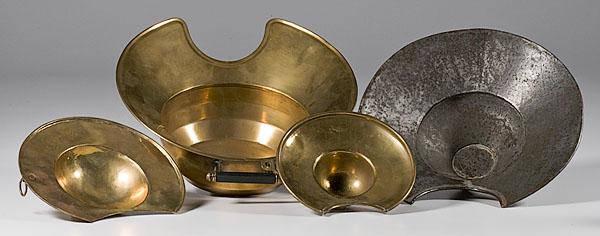 Appraisal: BRASS AND TIN BARBER BOWLS lot of four brass and