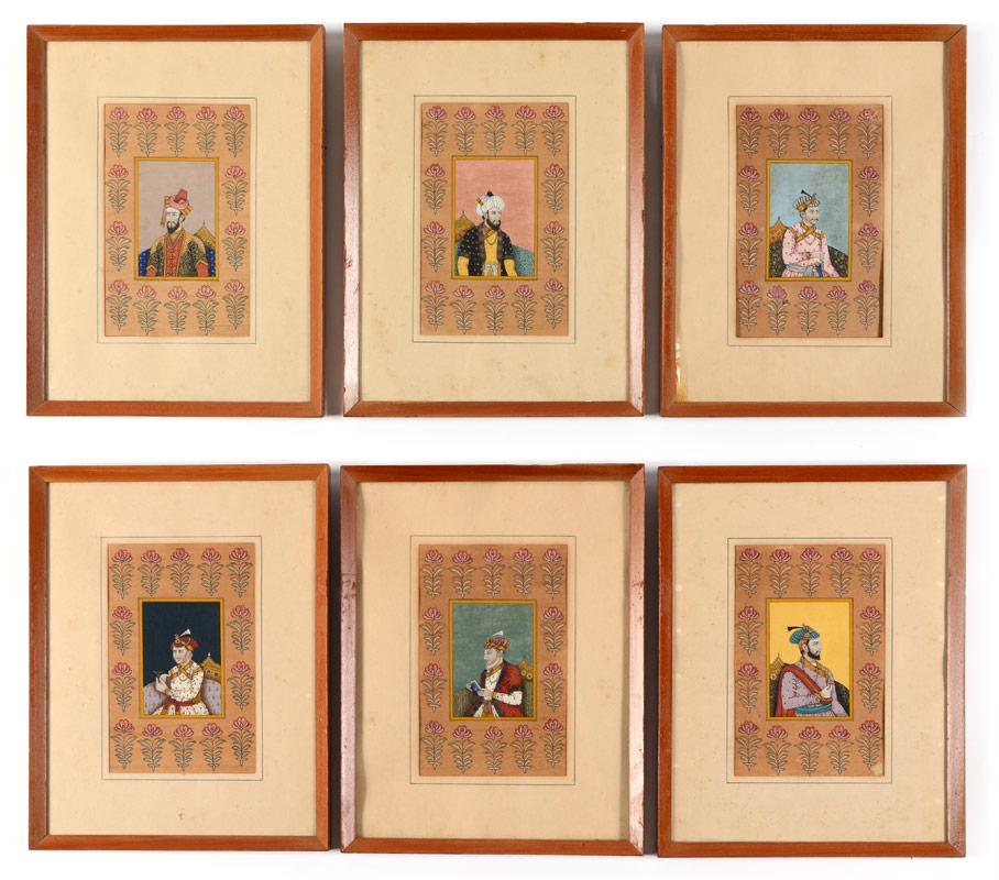 Appraisal: COLLECTION OF MUGHAL EMPEROR PAINTINGS Jahangir Humayun Akbar Babar Alamgir