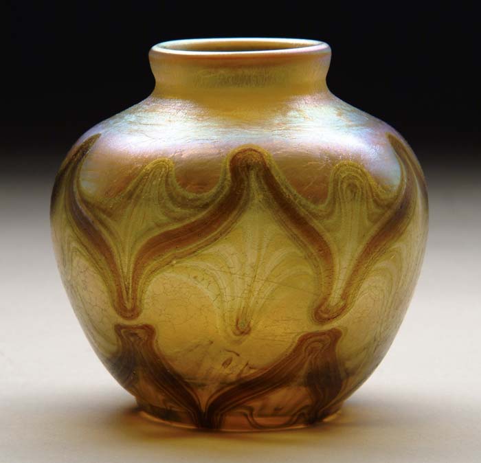 Appraisal: TIFFANY STUDIOS DECORATED VASE Nicely decorated Tiffany vase has yellow