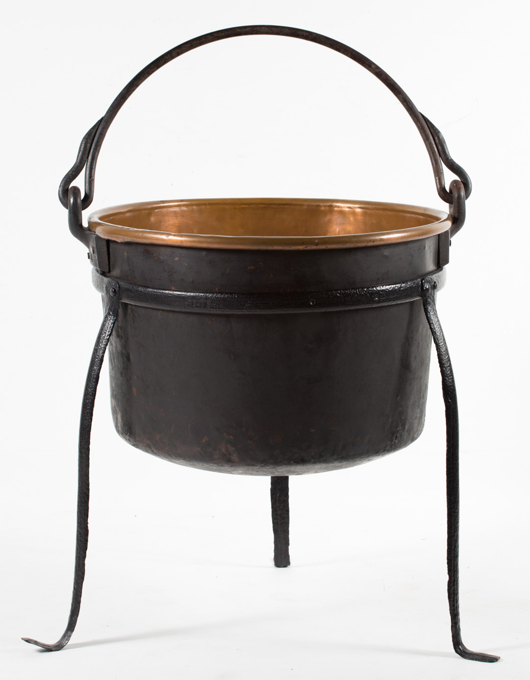 Appraisal: late th century dovetailed kettle with wrought iron swing handle