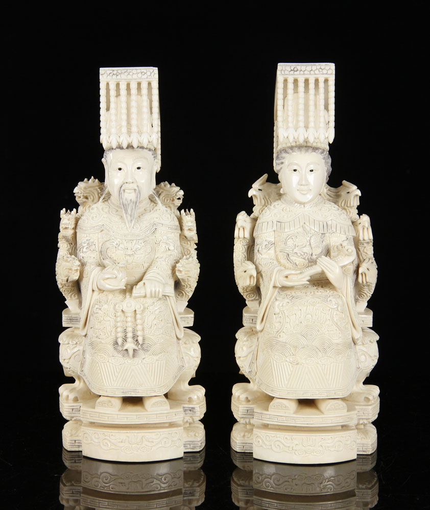 Appraisal: - Antique Chinese Emperor and Empress Figures Lot of two