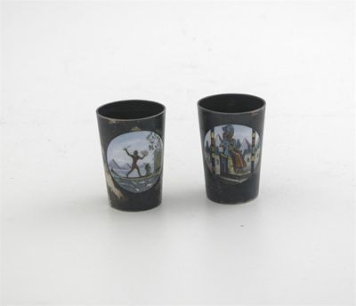 Appraisal: Two early th century Continental tot beakers with enamelled Eqyptian