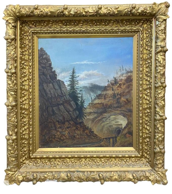 Appraisal: Antique Oil On Canvas w Very Ornate Large FrameFrame W