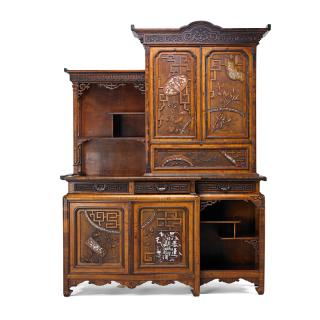 Appraisal: GABRIEL VIARDOT MOTHER OF PEARL INLAID CABINET Walnut cherry and