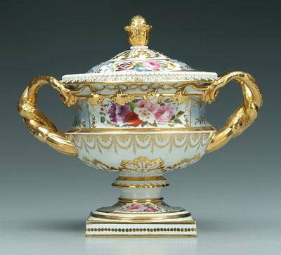 Appraisal: Worcester Chamberlain porcelain urn twisted grapevine handles artichoke finial fine