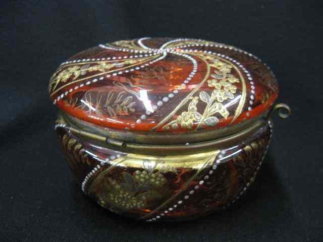 Appraisal: Victorian Cranberry Art Glass Dresser Box swirling gold white enamel