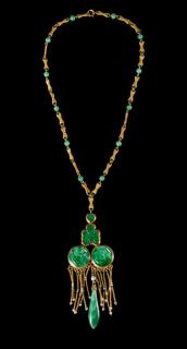 Appraisal: A Jadeite and Yellow Gold Mounted Necklace A Jadeite and