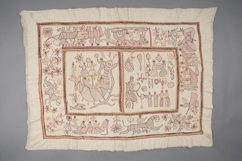 Appraisal: ETHNOGRAPHIC EMBROIDERED PANEL th C Unidentified culture three layers of