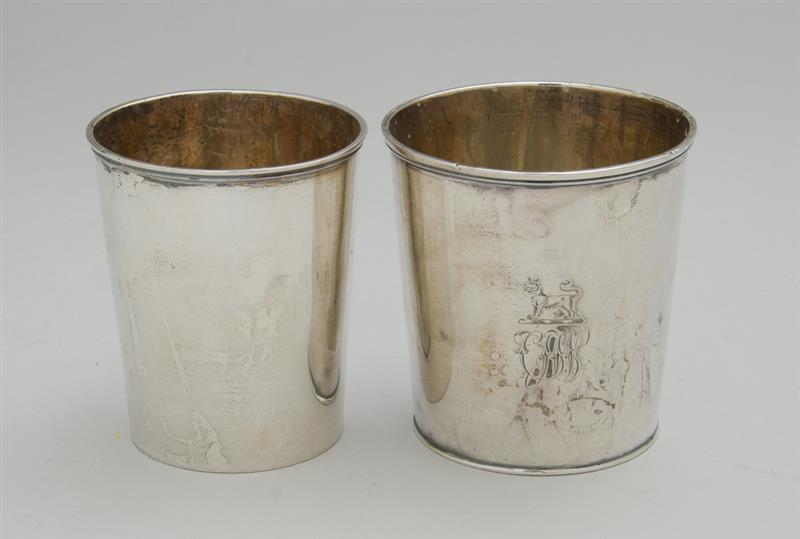 Appraisal: GEORGE III SILVER CRESTED CUP AND ANOTHER UNADORNED Maker's marks