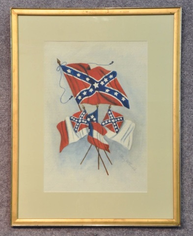 Appraisal: Mary McCorkle WatercolorOf confederate battle flags x s s framed