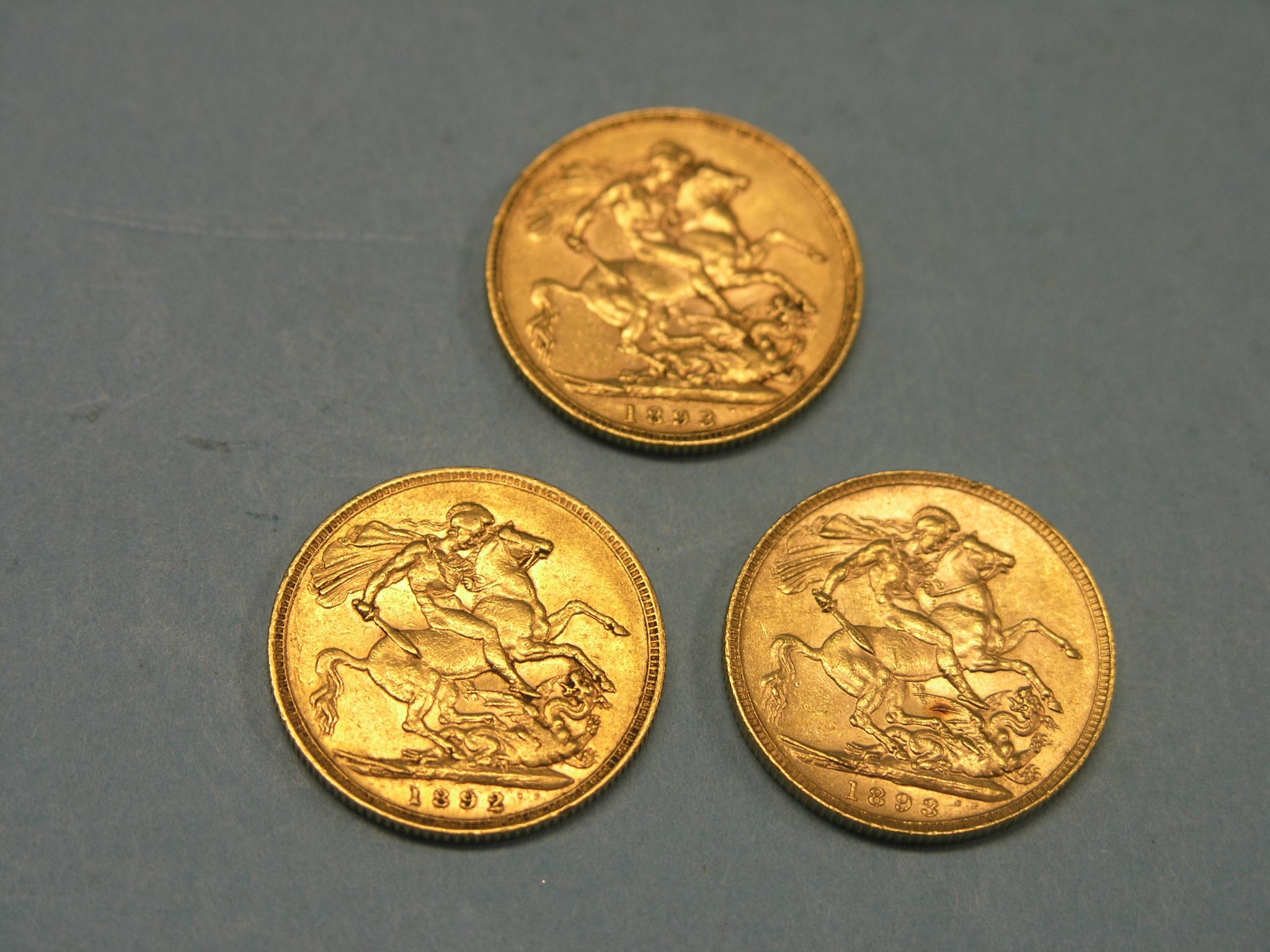 Appraisal: Three Victorian gold Sovereigns