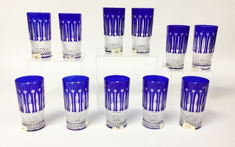 Appraisal: Saint Louis Crystal Cobalt to Clear Glasses Saint Louis Crystal