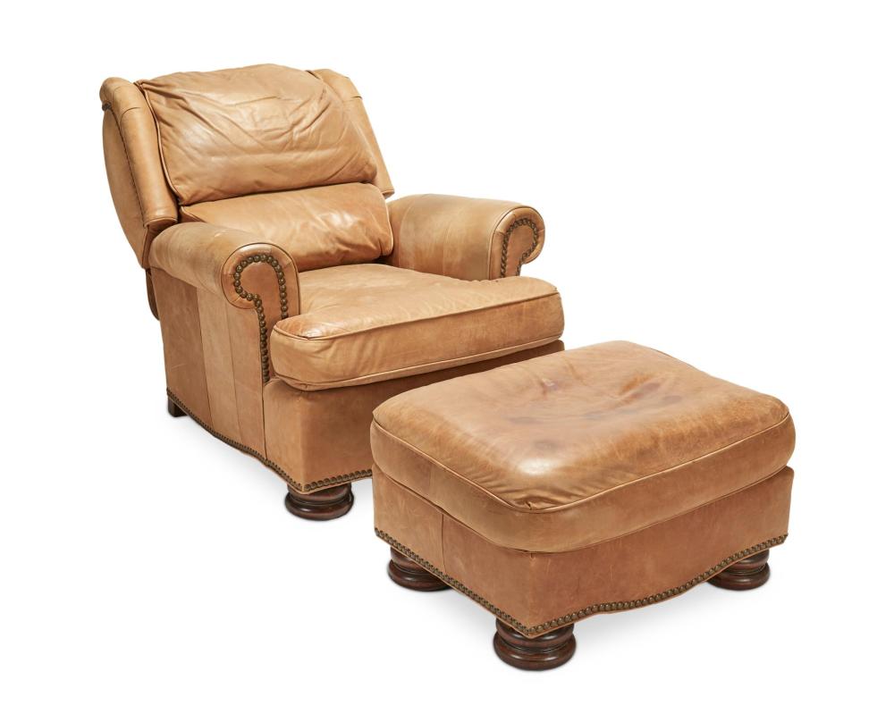 Appraisal: A contemporary Drexel Heritage leather club chair with ottoman With