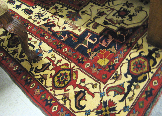 Appraisal: HAND KNOTTED ORIENTAL CARPET Afghani Persian central geometric medallion and