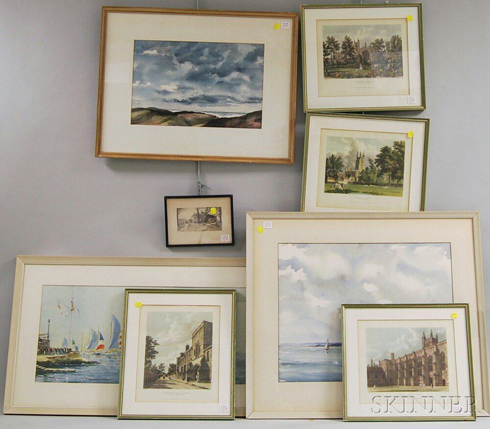 Appraisal: Eight Miscellaneous Framed Works including a Howard Jarvis watercolor Sailboats