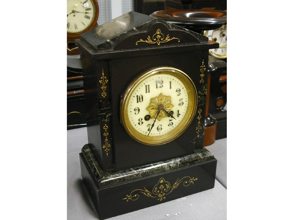 Appraisal: Black slate and green marble two train mantel clock the