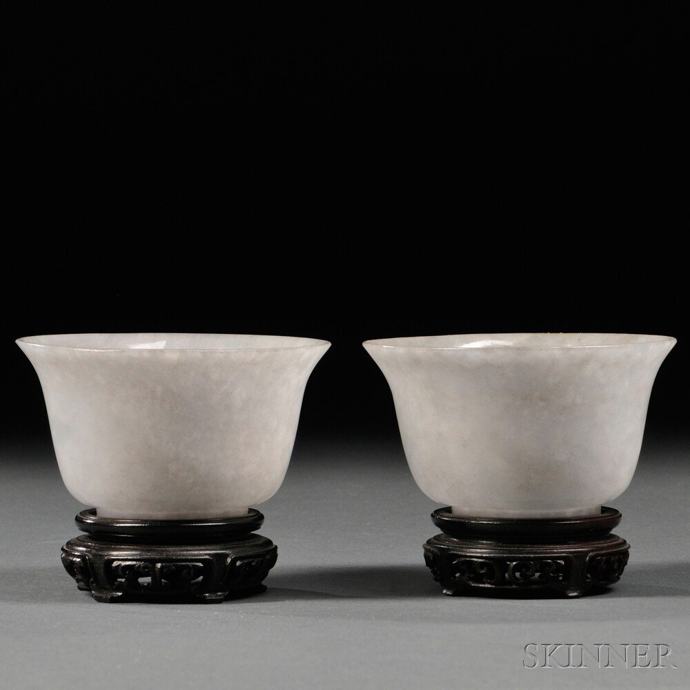 Appraisal: Pair of Hardstone Teacups China th century inverted bell-shape mottled