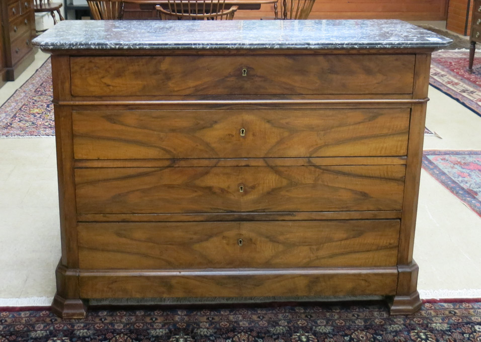 Appraisal: MARBLE-TOP WALNUT CHEST OF DRAWERS German mid- th century having