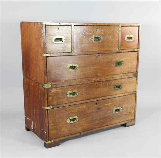 Appraisal: An early th century brass bound oak secretaire campaign chest