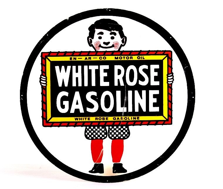 Appraisal: Old Style White Rose Gasoline One Sided Metal Sign For