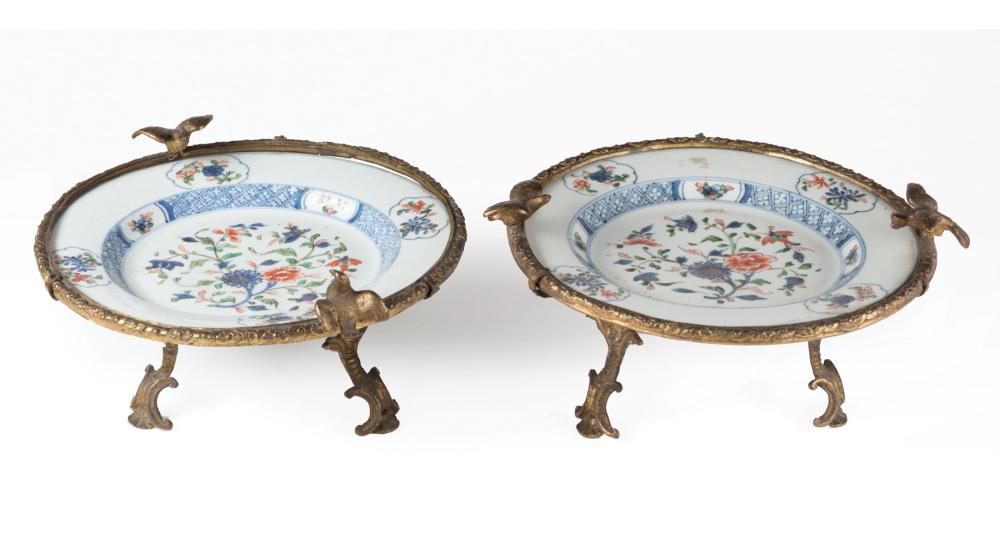 Appraisal: Pair of Gilt Bronze-Mounted Chinese Export Verte-Imari and Anhua Decorated