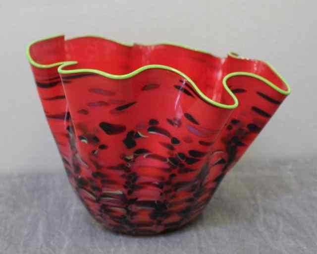 Appraisal: DALE CHIHULY Macchia Vase With green rim Signed underneath Chihuly