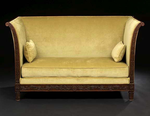 Appraisal: Continental Neoclassical Carved Mahogany Settee mid- th century the padded