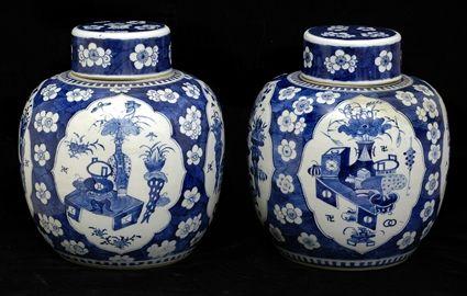 Appraisal: PAIR OF CHINESE BLUE AND WHITE PORCELAIN GINGER JARS AND