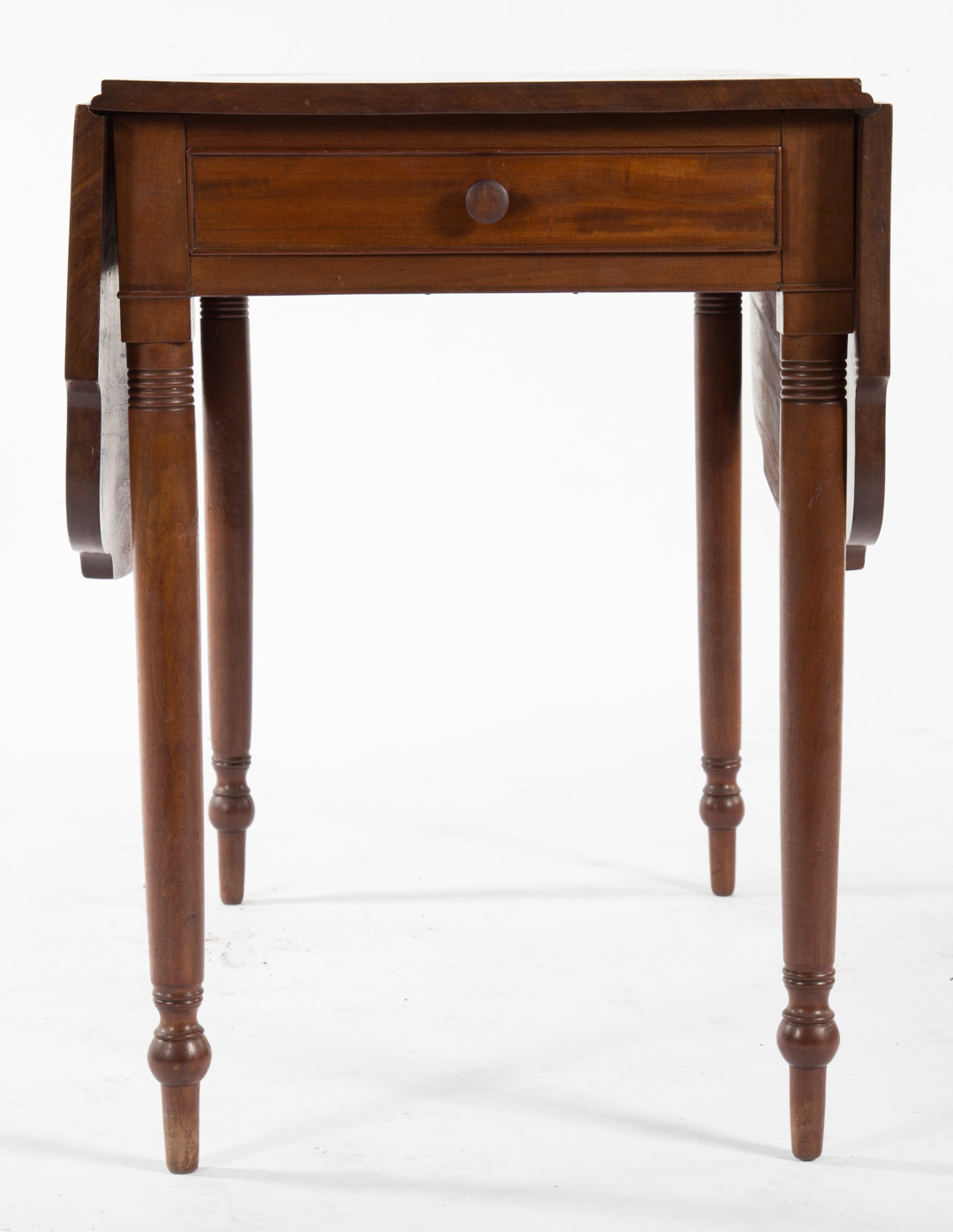 Appraisal: Late Federal mahogany drop leaf table circa Pennsylvania single drawer