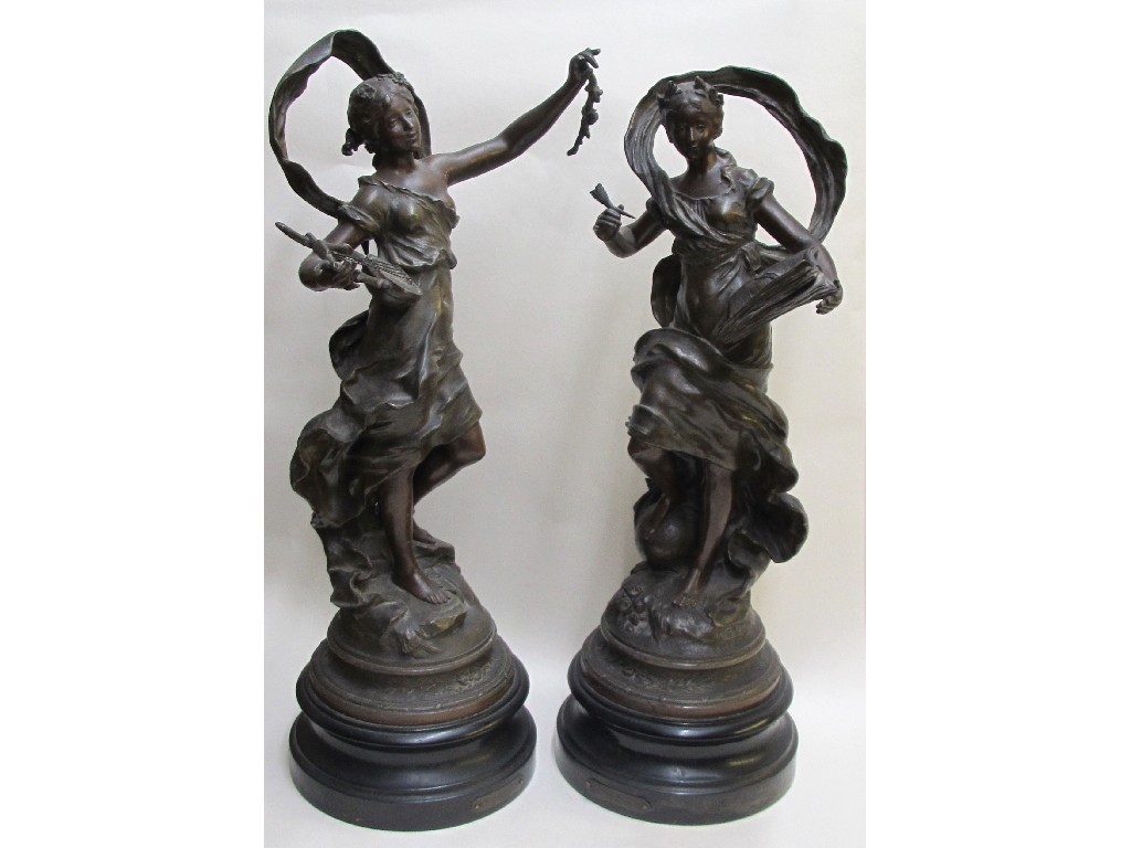 Appraisal: A pair of spelter figures after Moreau representing 'Poesie' and