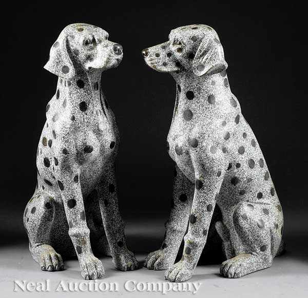 Appraisal: A Pair of Carved Granite and Inlaid Marble Dalmatians late