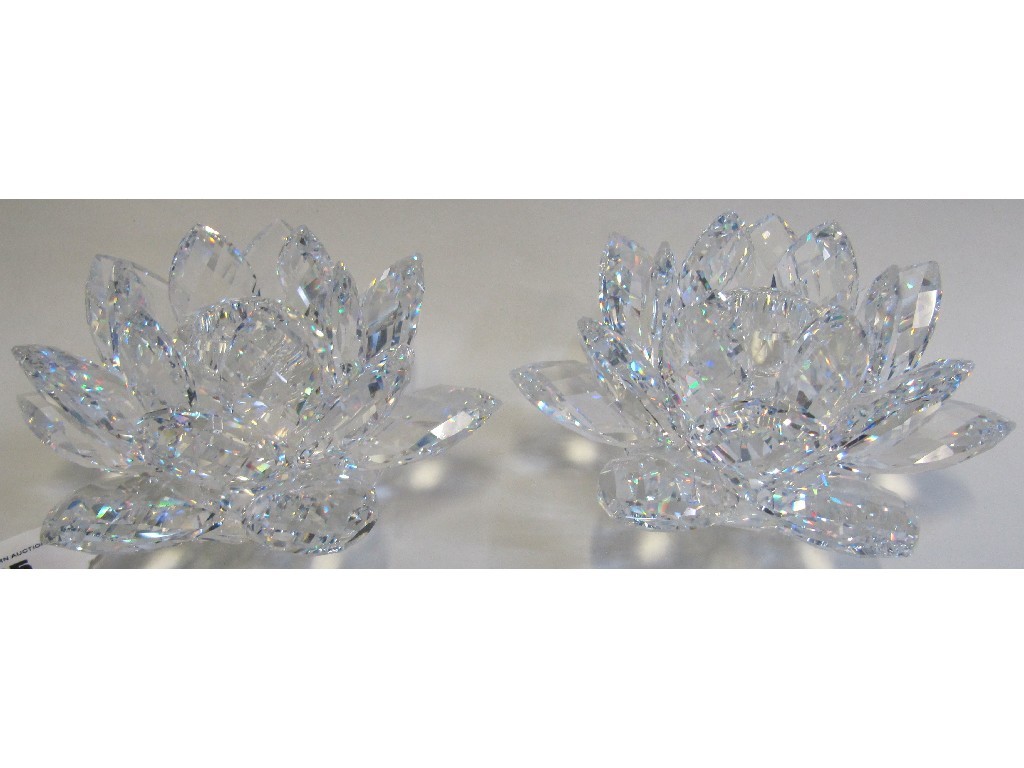 Appraisal: Pair of Swarovski crystal waterlily candleholders with boxes