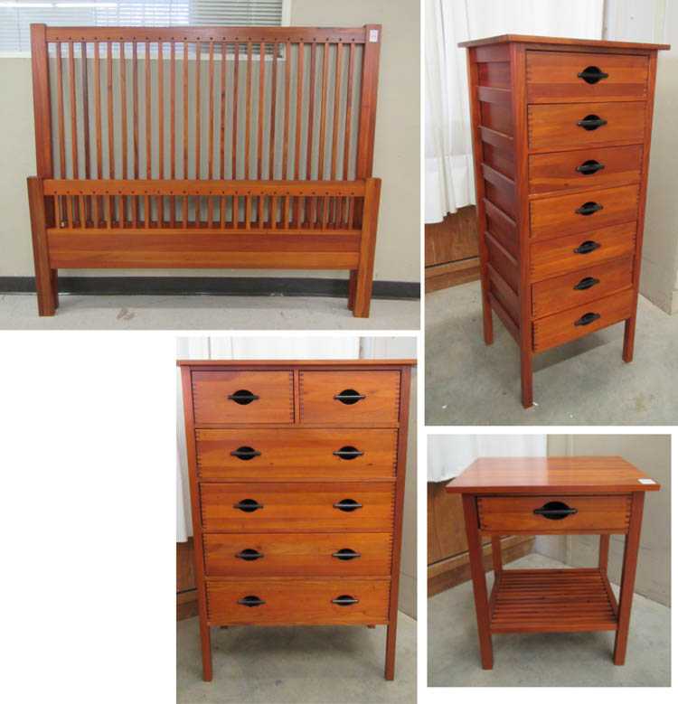 Appraisal: FOUR-PIECE CRAFTSMAN STYLE BEDROOM FURNITURE SET Indonesia made the set