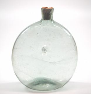 Appraisal: Free An th century free-blown glass spirits flask Light Green