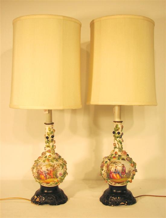 Appraisal: Pair of table lamps drilled and electrified Continental hard paste