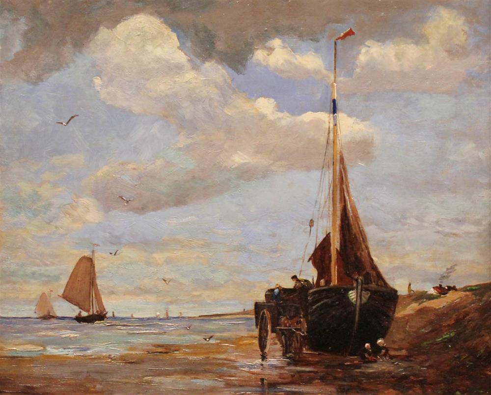 Appraisal: EUROPEAN SCHOOL TH CENTURY BOAT ON SHORE Oil on canvas