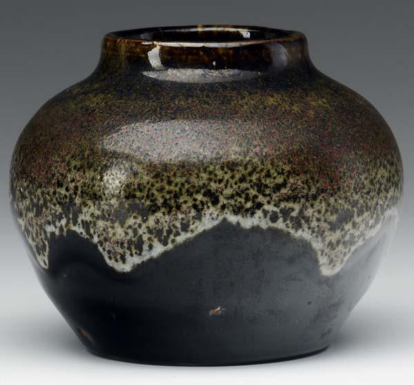 Appraisal: O L BACHELDER Bulbous vase covered in glossy black glaze