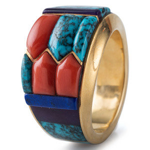 Appraisal: Charles Supplee Hopi - K Gold Ring Set with Turquoise