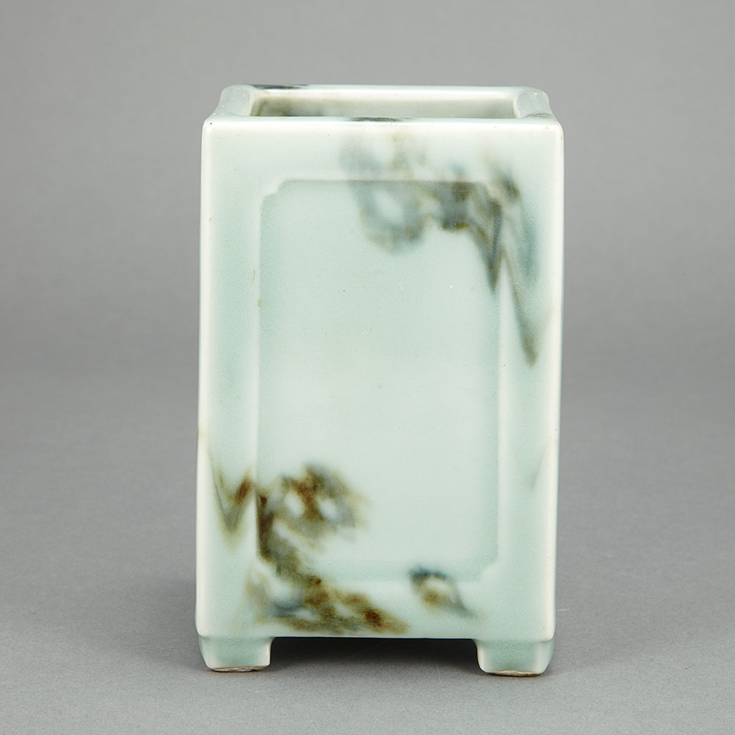 Appraisal: Chinese Celadon Glazed Porcelain Brushpot th Century Of square section