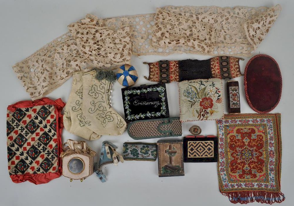 Appraisal: Group Early Beaded Other Textiles including a beaded bag in