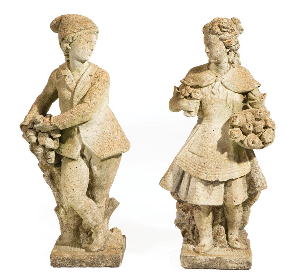 Appraisal: Pair of Antique Cast Stone Garden Figures modeled as a